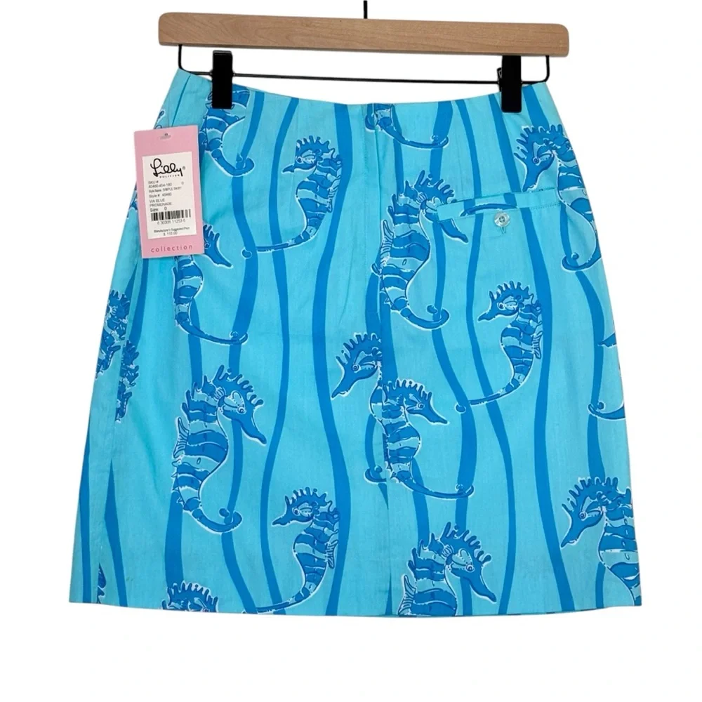 Lilly Pulitzer Skirt Vintage Seahorse White Label Promenade Aqua Blue SZ 0 - Picture 1 of 16
